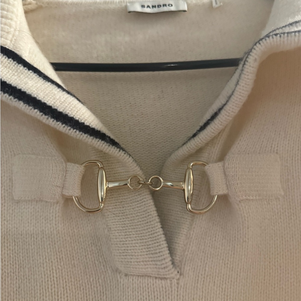 Sandro Cream V-Neck Sweater with Sailor Collar - Picture 2 of 7